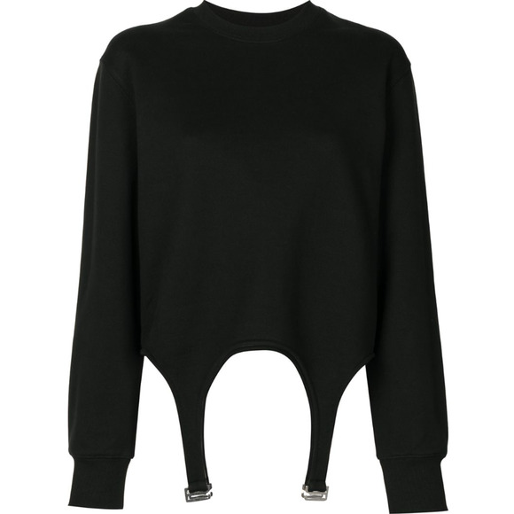 Dion Lee Garter Detail Black Crewneck Sweatshirt Size 2 - Picture 1 of 5